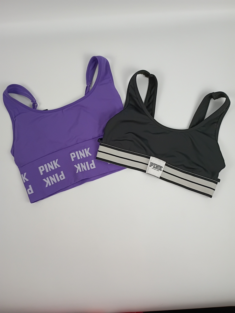 PINK Victoria's Secret Women's Purple & Black Sports Bras - Supportive Crop Tops